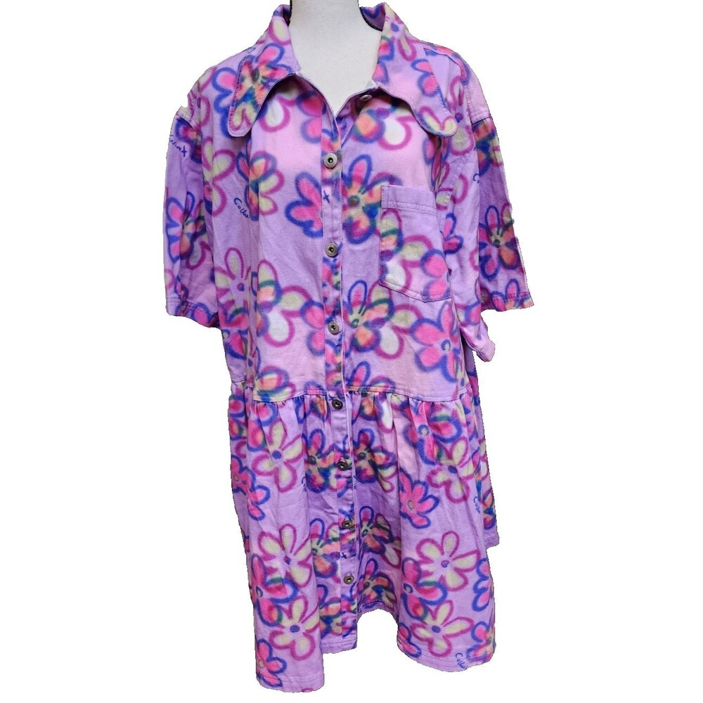 Collusion Floral Twill Button Down Smock Dress Plus Size 18 Flower Child Boho